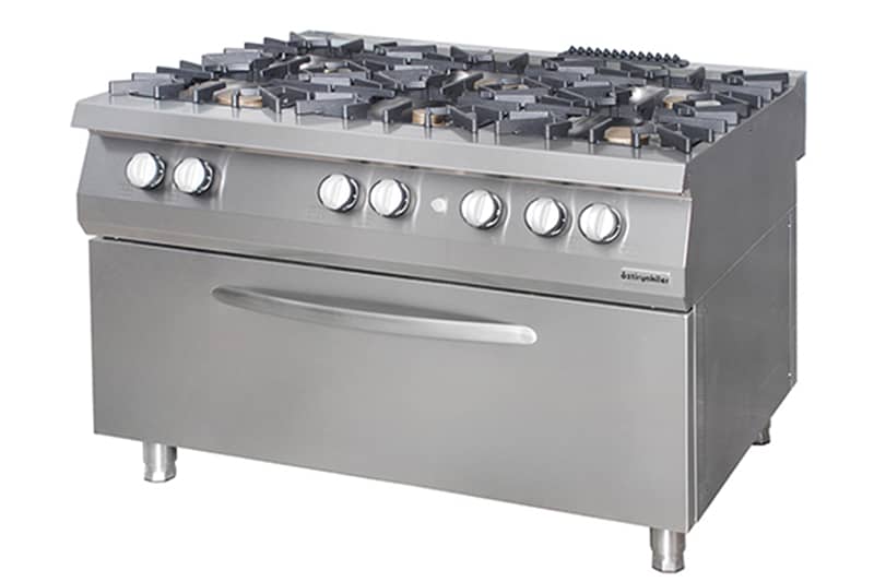 Gas Range with 6 Open Burners and Wide Electric Oven